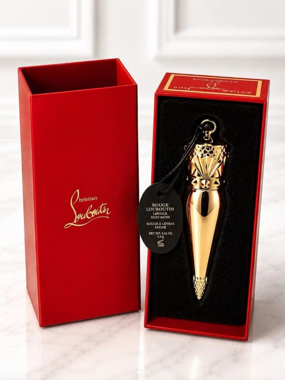 Christian Louboutin Rouge Louboutin 001 Silky Satin Lipstick Red Gold Case NIB - Picture 4 of 7